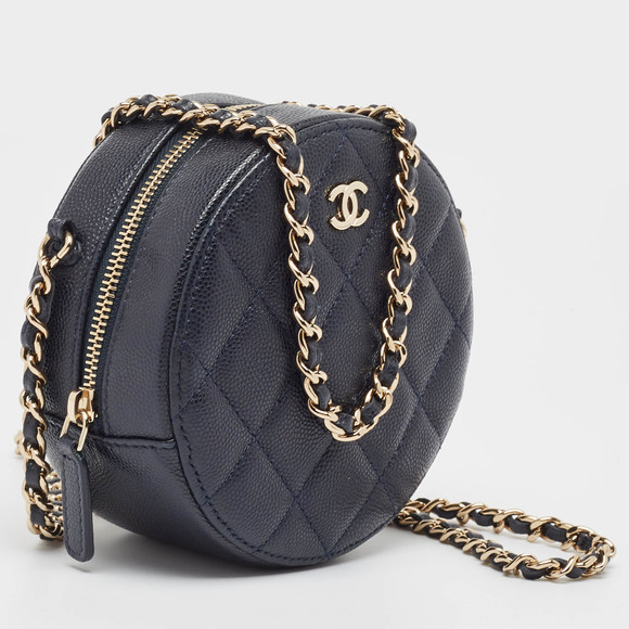 CHANEL Navy Blue Quilted Caviar Leather CC Round Chain Clutch - Picture 3 of 8
